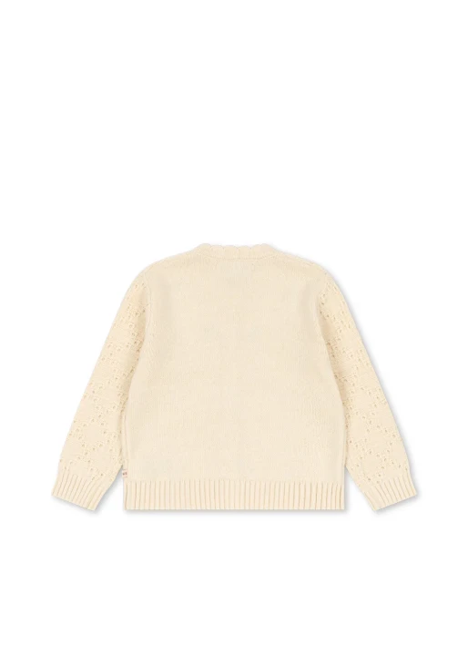 Konges Sløjd Cocolo Cardigan Buttercream – kremowy dzianinowy kardigan dziecięcy, widok z tyłu