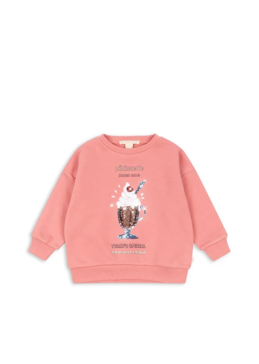 Konges Sløjd Lou Peach Blossom różowa bluza z cekinową aplikacją gorącej czekolady
