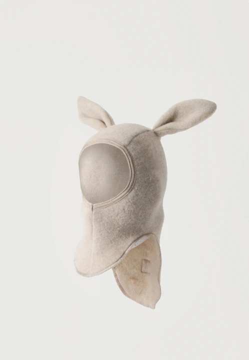 HUTTEliHUT Balaclava Ears Camel Melange – krój kominiarki z wełny merino