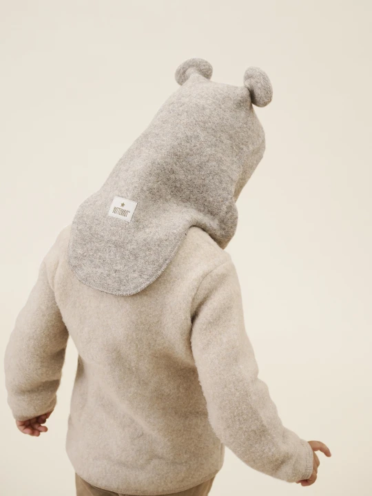 HUTTEliHUT Jacket Ears Wool Fleece Camel Melange – kurtka z wełny merino na dziecku
