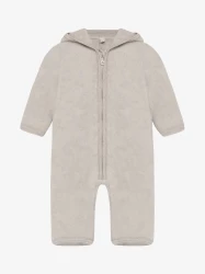 Pram Suit Ears Wool Fleece Camel Melange – kombinezon z wełny merino z uszkami