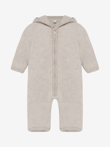 HUTTEliHUT Pram Suit Ears Wool Fleece Camel Melange – kombinezon z wełny merino, widok z przodu