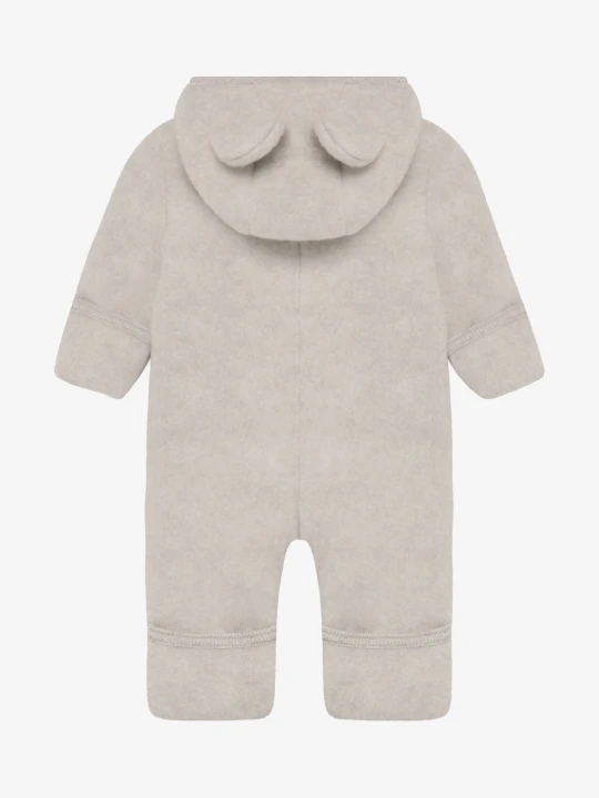 HUTTEliHUT Pram Suit Ears Wool Fleece Camel Melange – kombinezon z kapturem i uszkami, widok z tyłu