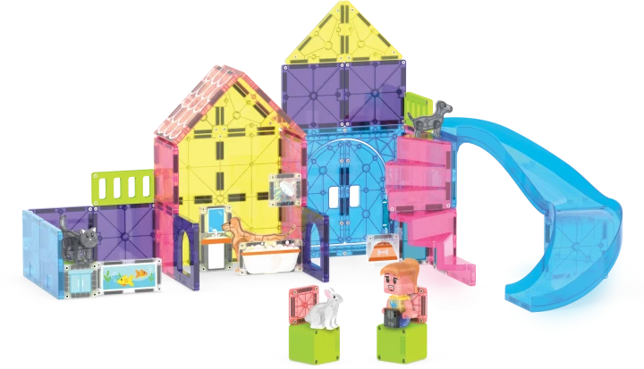 MAGNA-TILES Pet Playhouse – konstrukcja domku ze zjeżdżalnią i zwierzątkami