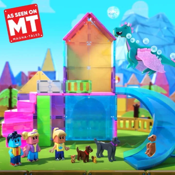 MAGNA-TILES Pet Playhouse 50 elementów – zestaw klocków magnetycznych ze zwierzątkami