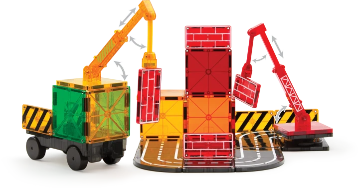 MAGNA-TILES Builder 32 – dźwigi, drogi i elementy placu budowy