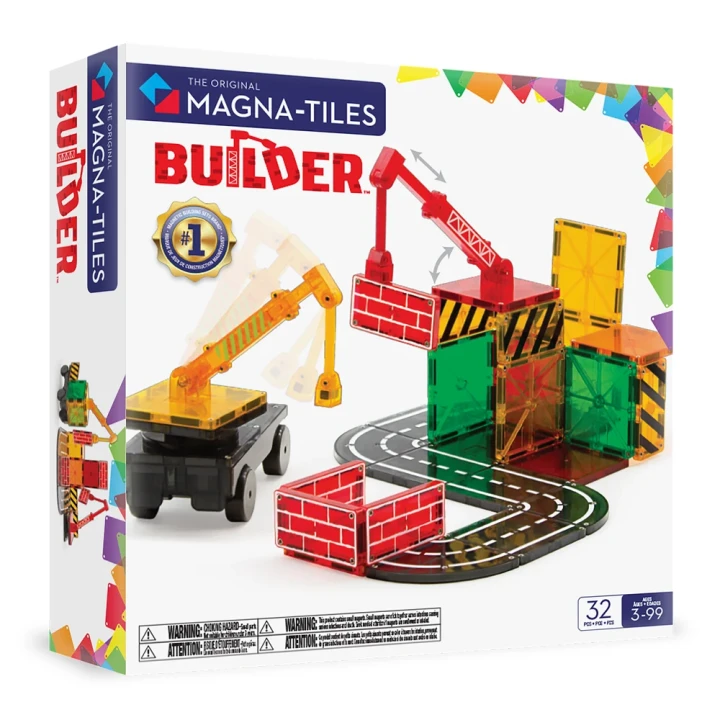 MAGNA-TILES Builder 32 el. – klocki magnetyczne plac budowy z dźwigami
