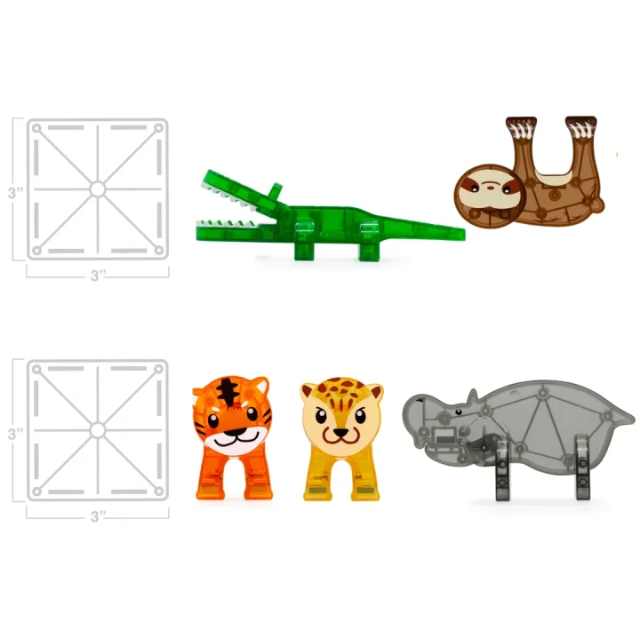 MAGNA-TILES Jungle Animals – hipopotam, leniwiec, tygrys, lampart i kajman
