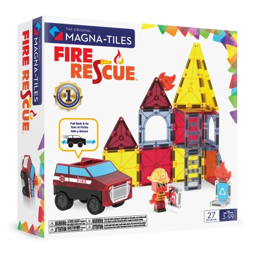 MAGNA-TILES Fire Rescue 27 el. – straż pożarna, pojazd Pullback i płytki ognia