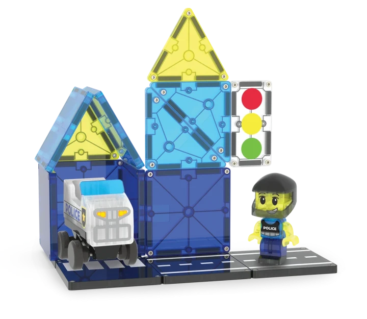 MAGNA-TILES Police Patrol – posterunek policji i radiowóz microChassis