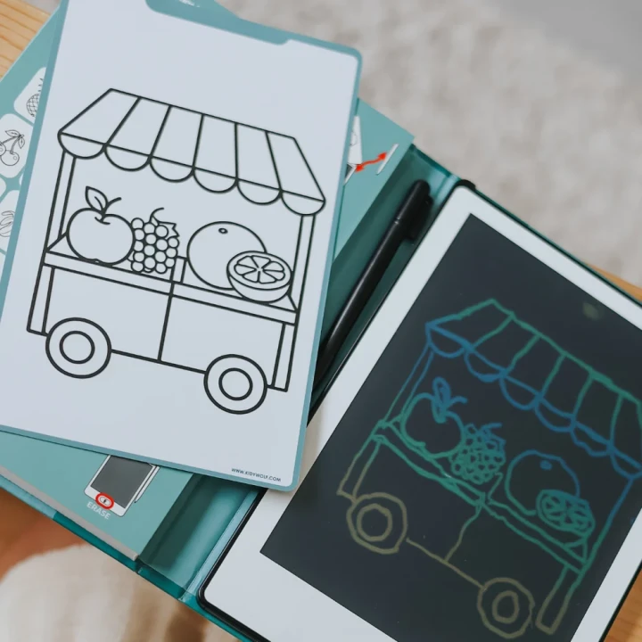 KIDYDRAW MINI My Little Market – kolorowy rysunek straganu na ekranie LCD