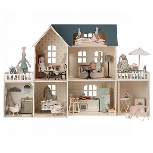 Maileg House of Miniature z dodatkowymi pokojami, przykładowa aranżacja
