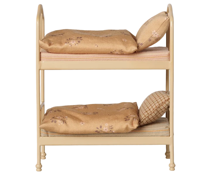 Maileg Bunk Bed Mouse Wheat, metalowe łóżko piętrowe widziane z przodu