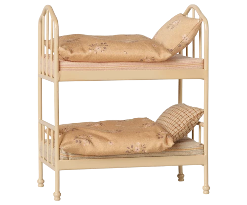 Maileg Bunk Bed Mouse Wheat, łóżko piętrowe dla myszek z pościelą