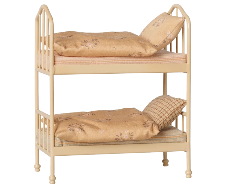 Maileg Bunk Bed Mouse Wheat, łóżko piętrowe dla myszek z pościelą