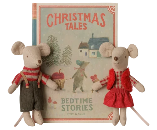 Maileg Christmas Twin Mice in Book, świąteczne myszki bliźniaki w książeczce