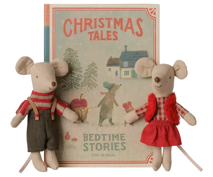 Maileg Christmas Twin Mice in Book, świąteczne myszki bliźniaki w książeczce