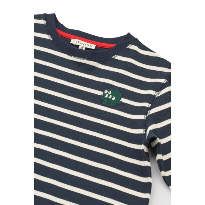 Liewood Tyler Classic Navy / Creme de la Creme longsleeve – zbliżenie pasków i dekoltu