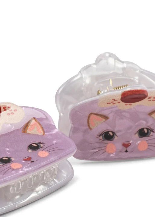 Konges Sløjd Glam Me Up Suitcase Amour Pink – klamry z motywem kotka