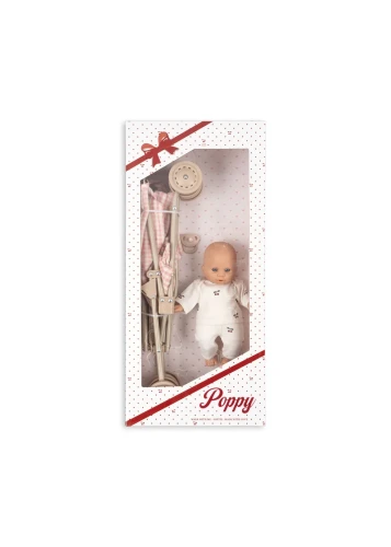 Konges Sløjd Poppy Doll Stroller Set Pink Check – zestaw w opakowaniu