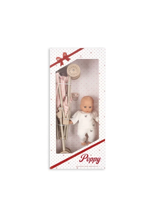 Konges Sløjd Poppy Doll Stroller Set Pink Check – zestaw w opakowaniu