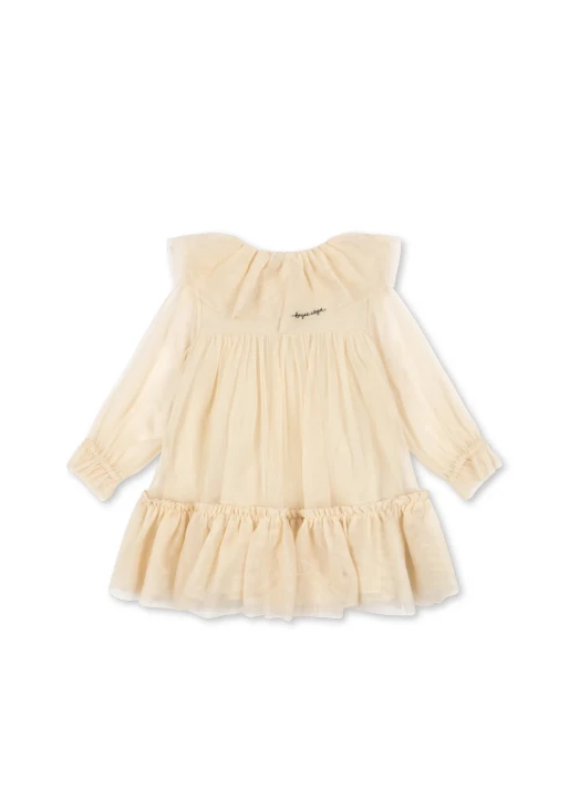 Konges Sløjd Bow Dress Parchment – widok sukienki od tyłu na białym tle.