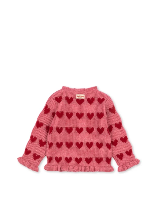 Laula Sweater Heart – widok całego swetra od tyłu, pokazujący wzór serc na plecach i rękawach.