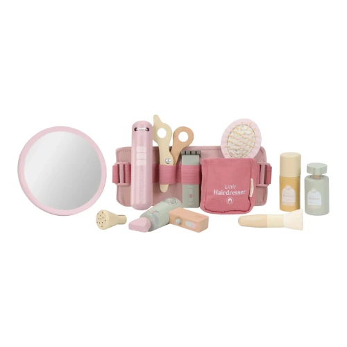 Little Dutch Pink Essentials drewniany zestaw fryzjerski z pasem i akcesoriami