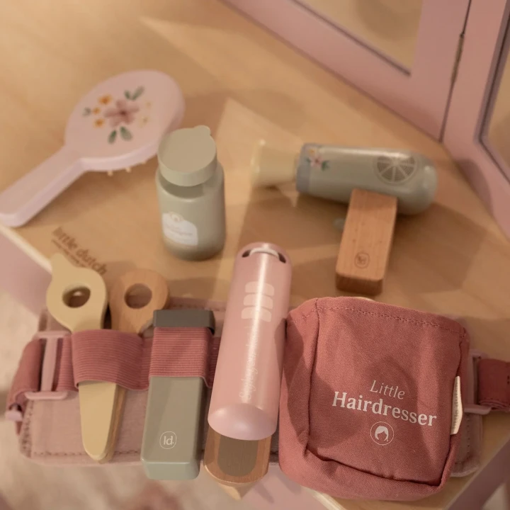 Little Dutch zestaw fryzjerski z różowym pasem i lusterkiem