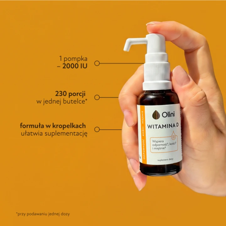 Olini Witamina D3 dla dorosłych 30 ml – dozownik i 230 porcji w butelce