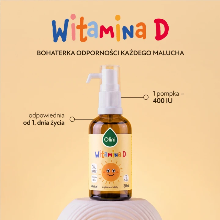Witamina D3 Olini dla dzieci: 400 IU w jednej pompce