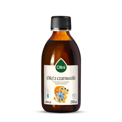 Olini olej z czarnuszki z lwem 250 ml w ciemnej szklanej butelce