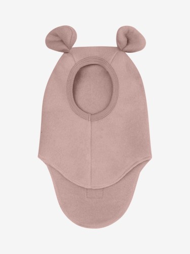 HUTTEliHUT Balaclava Ears Wool Fleece Mahogany Rose – różowa kominiarka z uszkami misia, widok z przodu