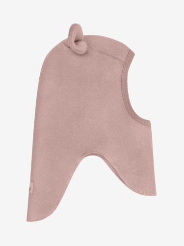 HUTTEliHUT Balaclava Ears Wool Fleece Mahogany Rose – kominiarka z wydłużonym tyłem, widok z boku
