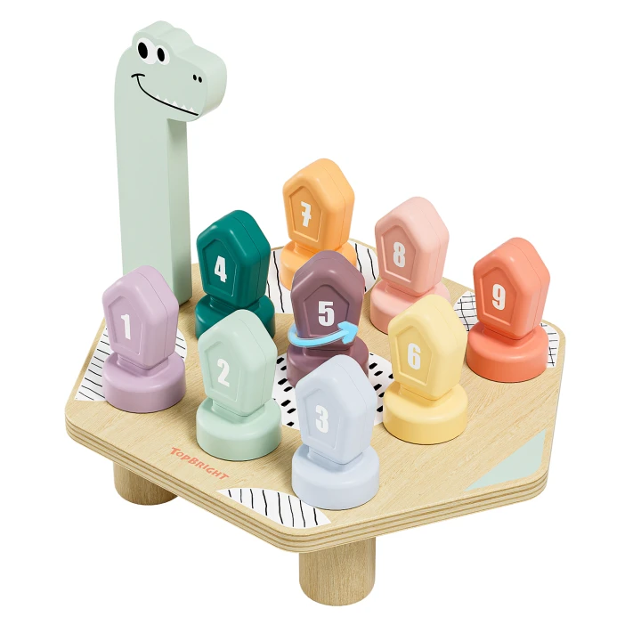Topbright Happy Dino Twist – drewniana gra edukacyjna do nauki kolorów i liczb, zestaw z dinozaurem