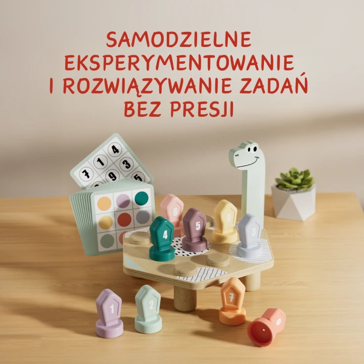 Topbright Happy Dino Twist – drewniana zabawka edukacyjna z dinozaurem i kartami do odwzorowywania wzorów