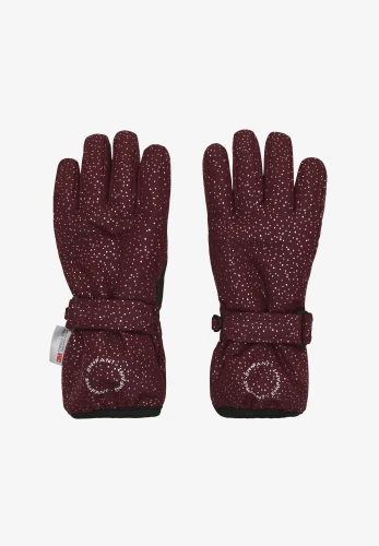 EN FANT Gloves Port Royale – bordowe rękawiczki zimowe z połyskującym wzorem