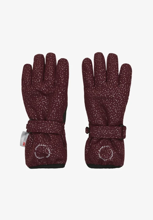 EN FANT Gloves Port Royale – bordowe rękawiczki zimowe z połyskującym wzorem