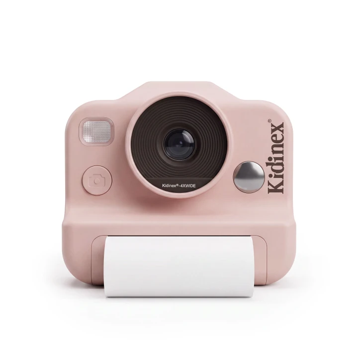 Kidinex KidSnap Pink – przedni widok aparatu z papierem