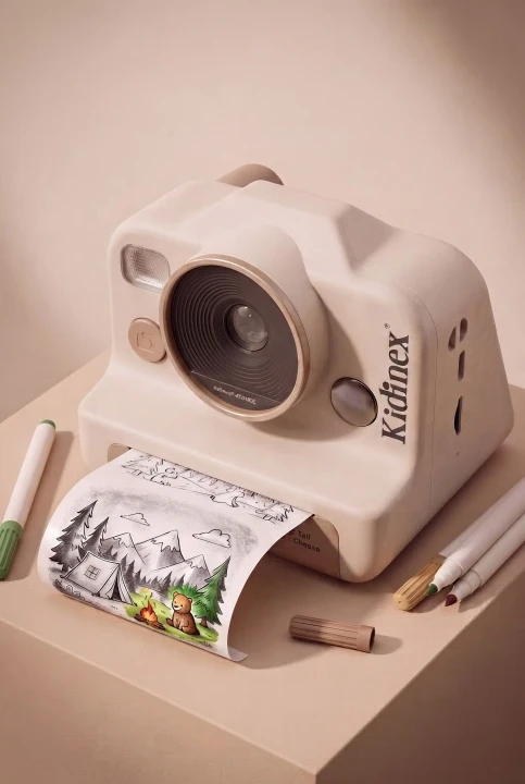 Kidinex KidSnap Beige – zbliżenie aparatu z fotografią