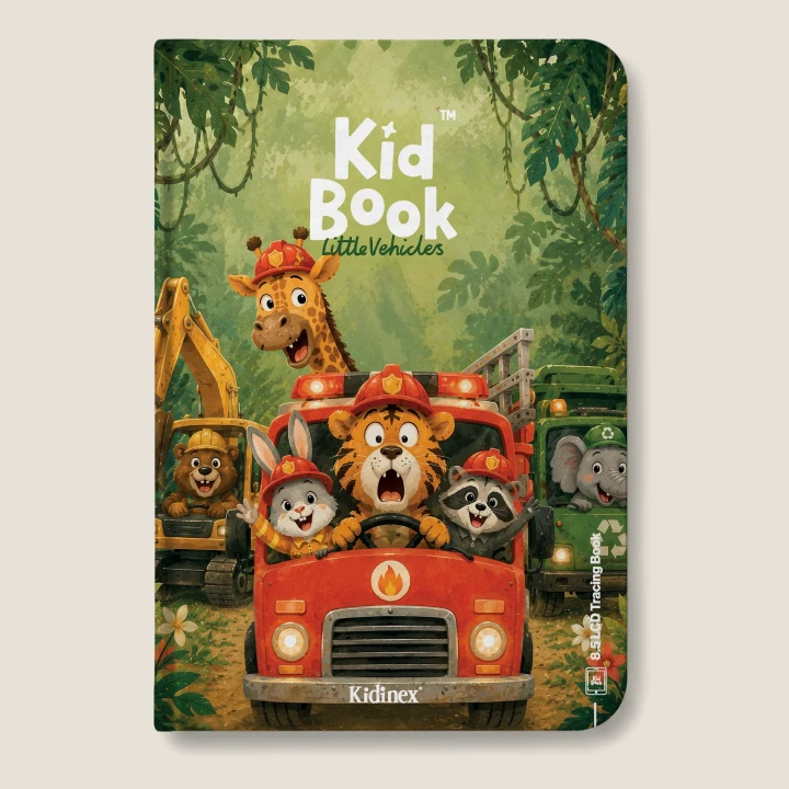 Kidinex KidBook Little Vehicles – okładka książeczki z motywem pojazdów