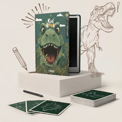 Kidinex KidBook Dino – tablet LCD do rysowania z kartami pracy, prezentacja zestawu