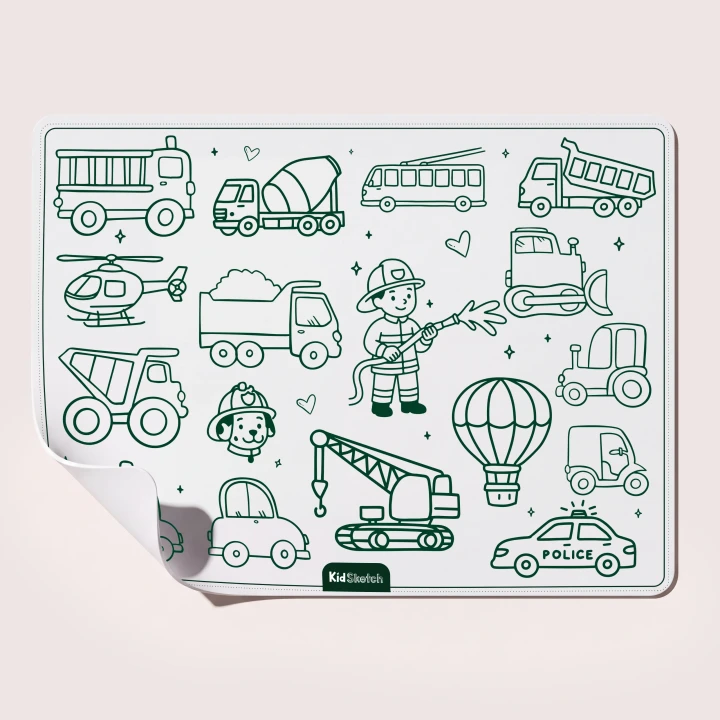 Kidinex Kid Sketch Little Vehicles – mata do kolorowania z ilustracjami pojazdów