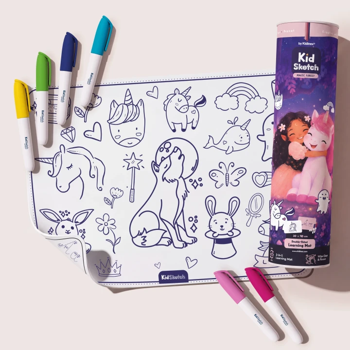 Kidinex Kid Sketch Magic Forest – silikonowa mata do kolorowania z markerami, zestaw