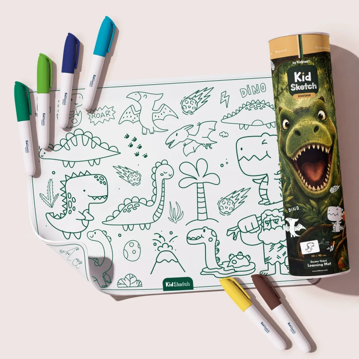 Kidinex Kid Sketch Dinosaur – silikonowa mata do kolorowania z dinozaurami i markerami, zestaw
