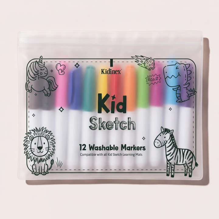 Kidinex Kid Sketch – zmywalne markery do mat silikonowych, zestaw 12 kolorów