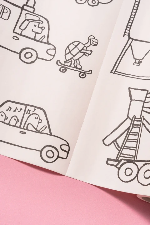 PUQUU Bazgrolka Pojazdy - szczegóły ilustracji i perforacja
