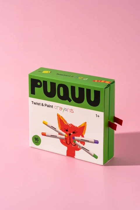PUQUU Twist &amp; Paint 16 kolorów - opakowanie na różowym tle