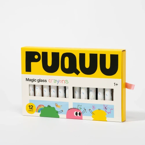PUQUU Magic Glass Crayons 12 kolorów - opakowanie kredek do szkła