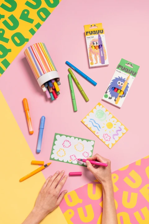 PUQUU Acrylic Markers 24 kolory, rysowanie kwiatów różowym markerem